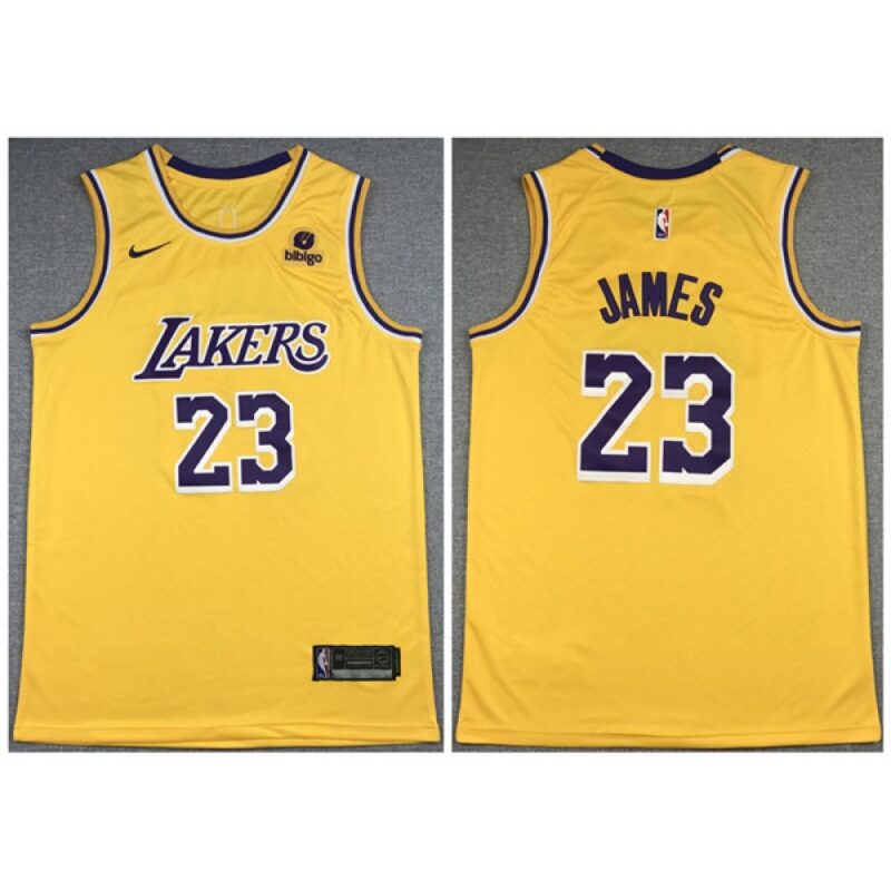 68644755c7acf_1 Men's Los Angeles Lakers #23 LeBron James "bibigo" Yellow Stitched Basketball Jersey