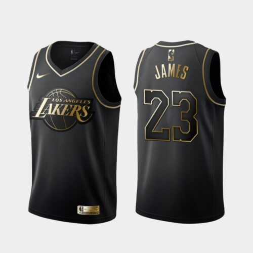 686449e3bfede_1 Men's Los Angeles Lakers #23 LeBron James Black 2019 Golden Edition Stitched NBA Jersey