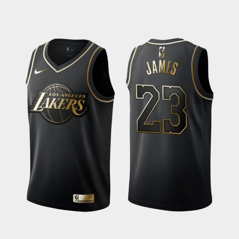 686449e3bfede_1 Men's Los Angeles Lakers #23 LeBron James Black 2019 Golden Edition Stitched NBA Jersey