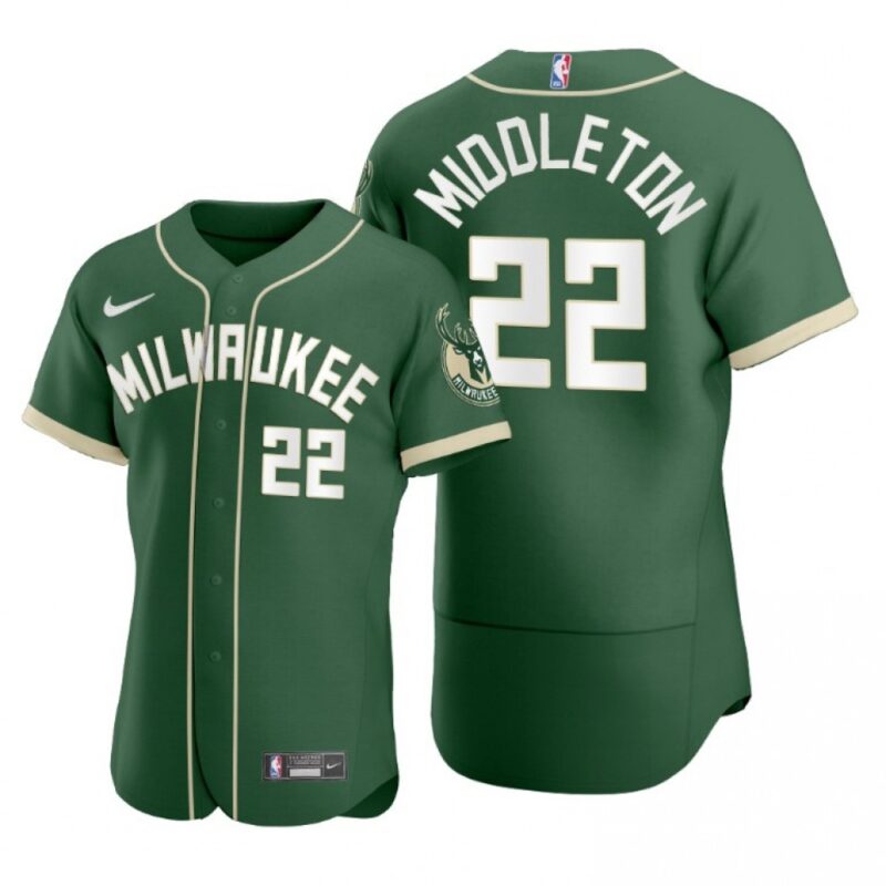 68644d8e0a2d2_1 Men's Milwaukee Bucks #22 Khris Middleton 2020 Green NBA X MLB Crossover Edition Stitched Jersey