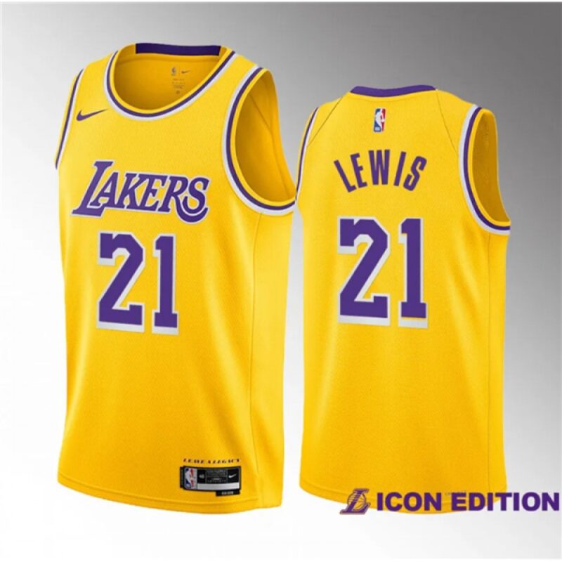686450c051007_1 Men's Los Angeles Lakers #21 Maxwell Lewis Yellow 2023 Draft Icon Edition Stitched Basketball Jersey
