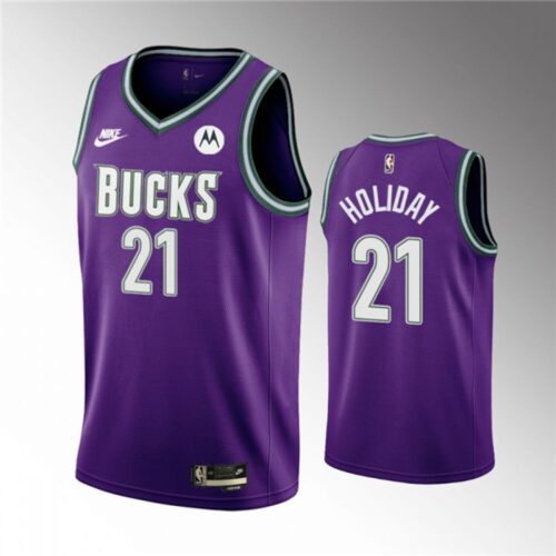 686450cc3fb53_1 Men's Milwaukee Bucks #21 Jrue Holiday 2022/23 Purple Classic Edition Swingman Stitched Basketball Jersey