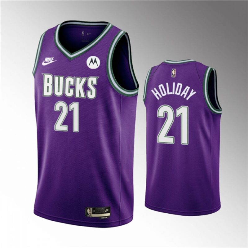 686450cc3fb53_1 Men's Milwaukee Bucks #21 Jrue Holiday 2022/23 Purple Classic Edition Swingman Stitched Basketball Jersey
