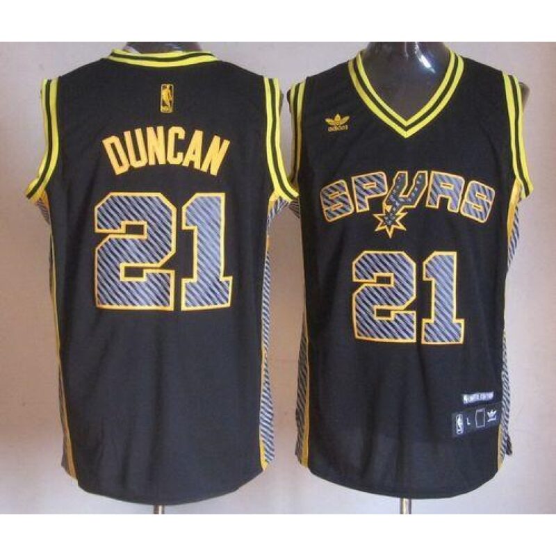 6864515b4dc4d_1 Spurs #21 Tim Duncan Black Electricity Fashion Stitched NBA Jersey