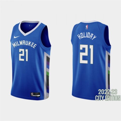 686451ce77c86_1 Men's Milwaukee Bucks #21 Jrue Holiday 2022-23 Blue City Edition Stitched Basketball Jersey