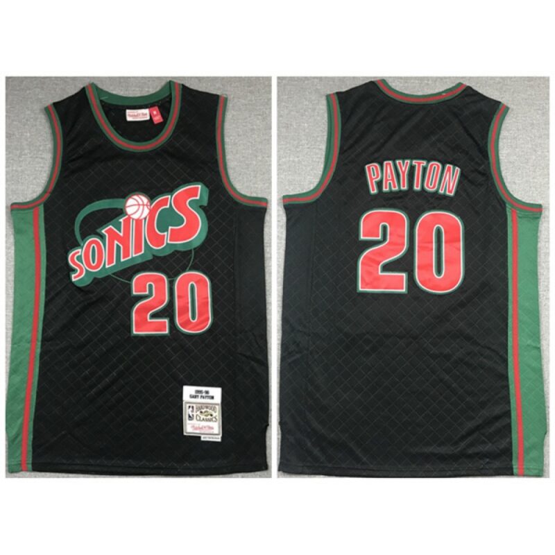 686453b7e1ba5_1 Men's Oklahoma City Thunder #20 Gary Payton Black 1995-96 Throwback SuperSonics Stitched Jersey