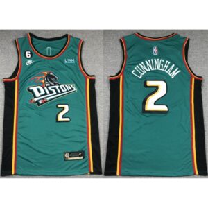 Men's Detroit Pistons #2 Cade Cunningham Blue With No.6 Patch  Stitched Jersey