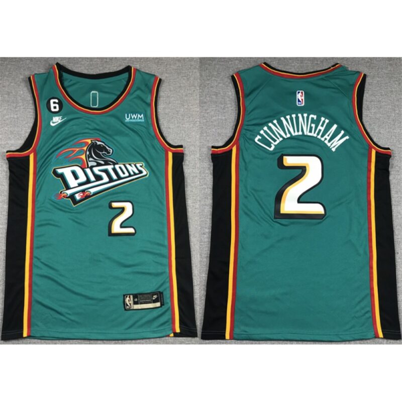 Men's Detroit Pistons #2 Cade Cunningham Blue With No.6 Patch  Stitched Jersey