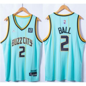 686457335d710_1 Men's Charlotte Hornets #2 LaMelo Ball Blue 75th Anniversary Stitched NBA Jersey