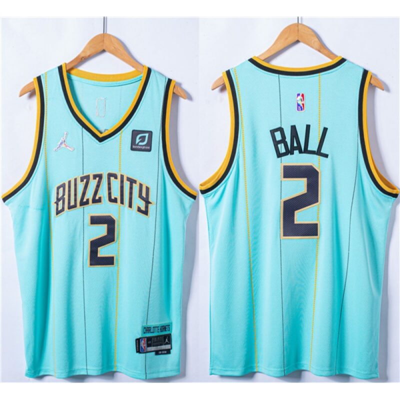 686457335d710_1 Men's Charlotte Hornets #2 LaMelo Ball Blue 75th Anniversary Stitched NBA Jersey
