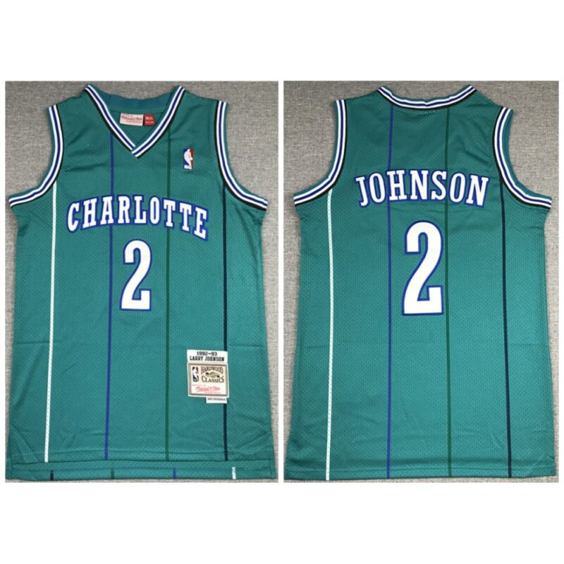6864578a96354_1 Men's New Orleans Hornets #2 Larry Johnson 1992-93 Green Throwback Stitched Jersey