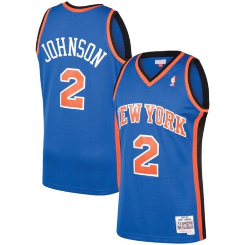 686458b24e4cd_1 New Yok Knicks #2 Larry Johnson Blue 1991-92 Hardwood Classics Stitched NBA Jersey