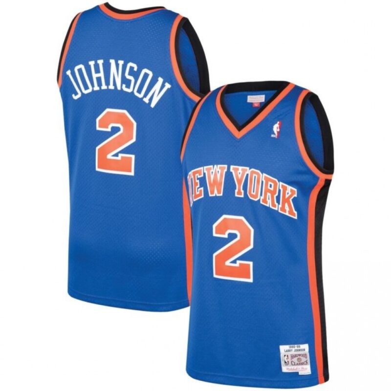 686458b24e4cd_1 New Yok Knicks #2 Larry Johnson Blue 1991-92 Hardwood Classics Stitched NBA Jersey