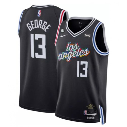6864601492b56_1 Men's Los Angeles Clippers #13 Paul George Black 2022/23 City Edition With NO.6 Patch Stitched Jersey