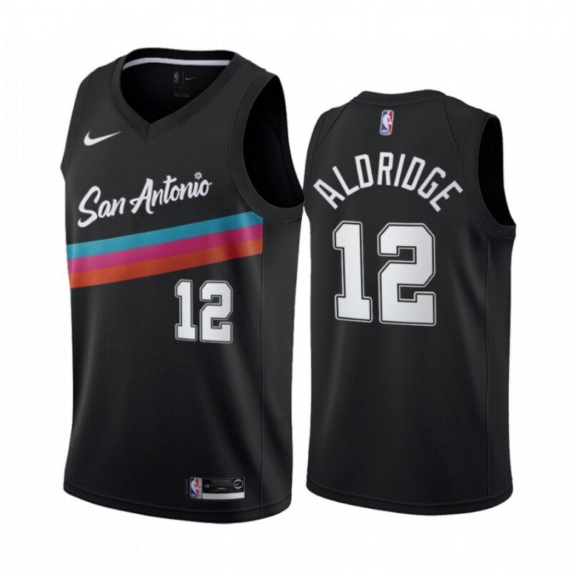 686463844d61f_1 Men's San Antonio Spurs #12 LaMarcus Aldridge 2020 Black City Edition Stitched Jersey
