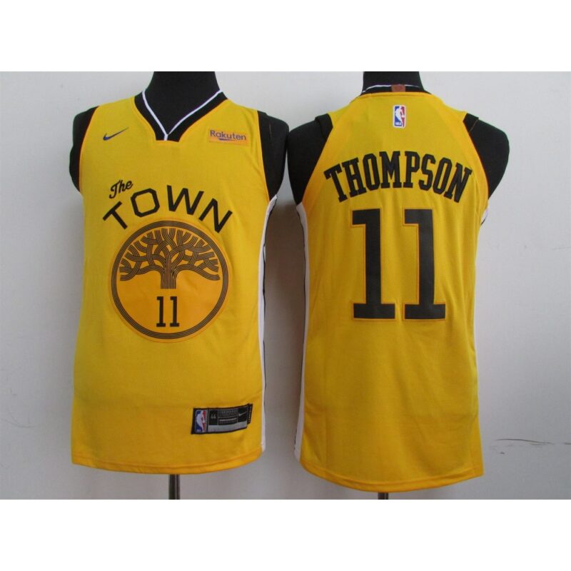 686464dab3a80_1 Men's Golden State Warriors #11 Klay Thompson Yellow 2019 Earned Edition Swingman Stitched NBA Jersey