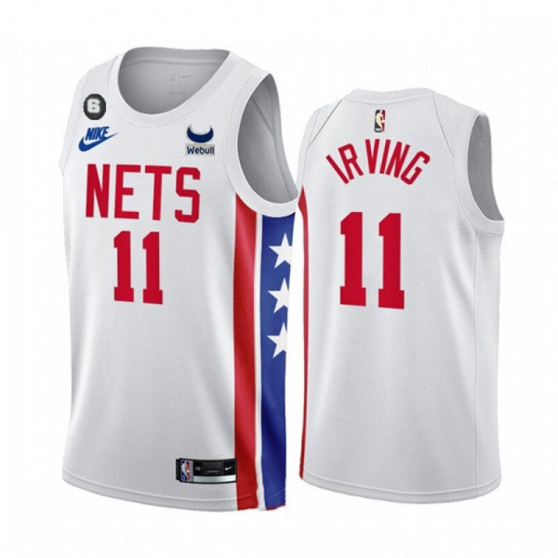 6864666870116_1 Men's Brooklyn Nets #11 Kyrie Irving 2022/23 White With Patch Classic Edition With NO.6 Patch Stitched Basketball Jersey