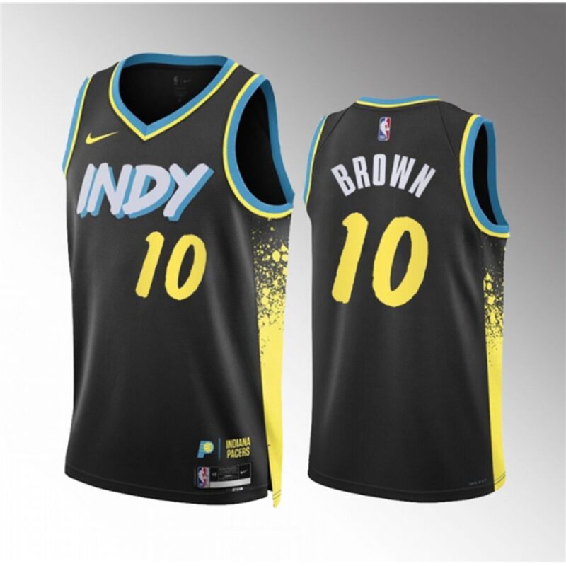 686467c3b884e_1 Men's Indiana Pacers #10 Kendall Brown Black 2023/24 City Edition Stitched Basketball Jersey