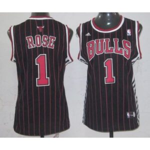 686468e5cc6ad_1 Bulls #1 Derrick Rose Black Strip Women's Fashion Stitched NBA Jersey