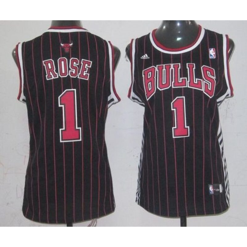 686468e5cc6ad_1 Bulls #1 Derrick Rose Black Strip Women's Fashion Stitched NBA Jersey