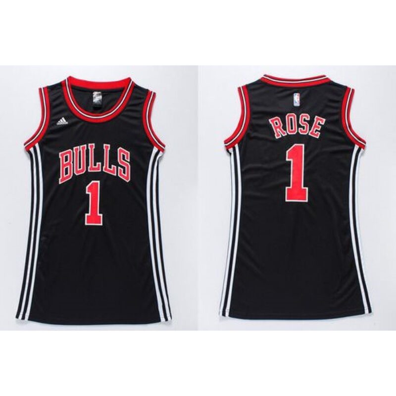 686468f94feb1_1 Bulls #1 Derrick Rose Black Women's Dress Stitched NBA Jersey