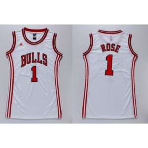 686468fbecf4a_1 Bulls #1 Derrick Rose White Women's Dress Stitched NBA Jersey