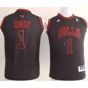 68646901a06e5_1 Bulls #1 Derrick Rose Black With Red No. Stitched Youth NBA Jersey