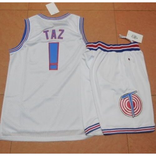6864699eccc1a_1 Space Jam Tune Squad #1 Taz White Stitched Basketball Jersey
