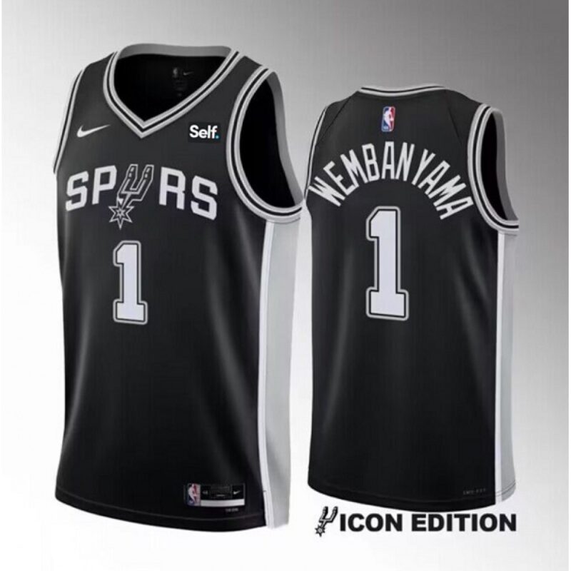 686469ee00857_1 Youth San Antonio Spurs #1 Victor Wembanyama Black Icon Edition Stitched Jersey