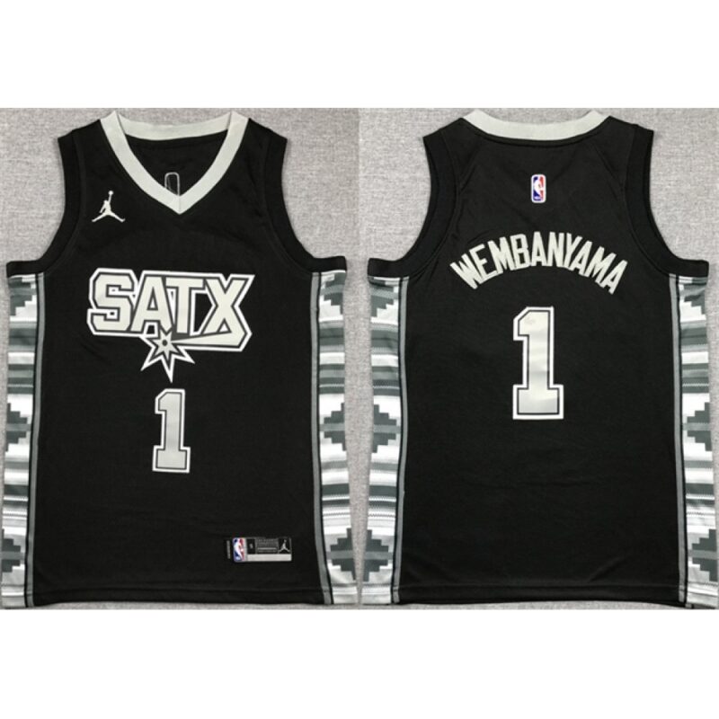 686469f0ab1ae_1 Youth San Antonio Spurs #1 Victor Wembanyama Black Statement Edition Stitched Jersey