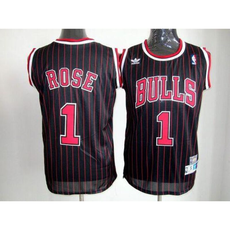 68646a2a6feae_1 Bulls #1 Derrick Rose Black With Red Strip Throwback Stitched NBA Jersey