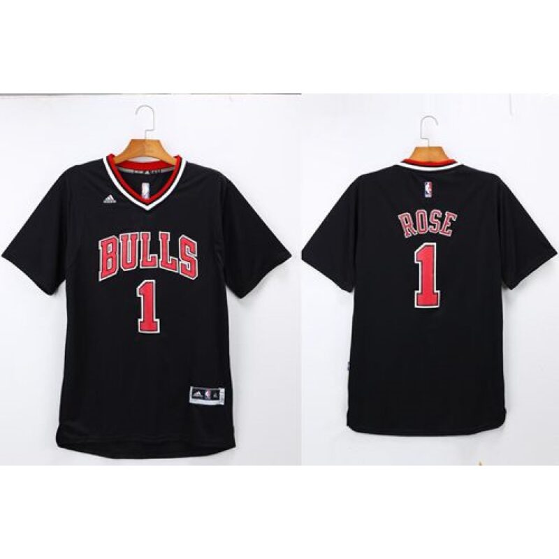 68646a3c53100_1 Bulls #1 Derrick Rose Black Short Sleeve Stitched NBA Jersey