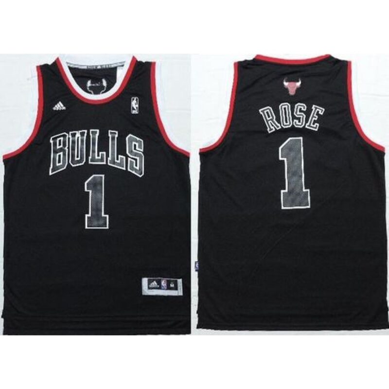 68646a3fee76b_1 Bulls #1 Derrick Rose Black Shadow Red Strip Stitched NBA Jersey