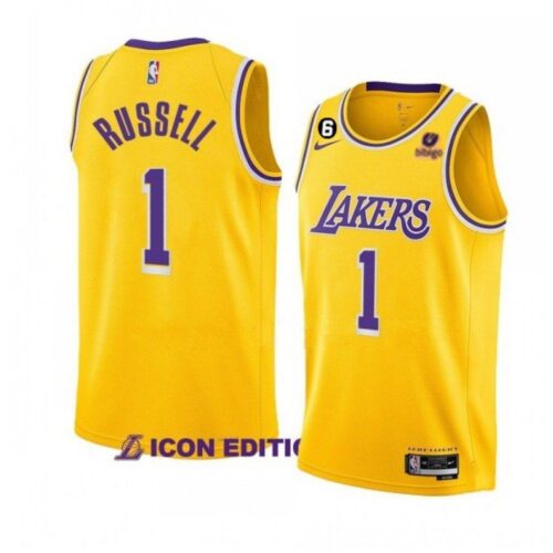 68646a5c2b8f6_1 Men's Los Angeles Lakers #1 D'Angelo Russell Yellow Icon Edition With NO.6 Patch Stitched Basketball Jersey