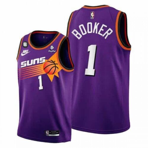 68646b13a182d_1 Men's Phoenix Suns #1 Devin Booker Purple With NO.6 Patch Stitched Basketball Jersey