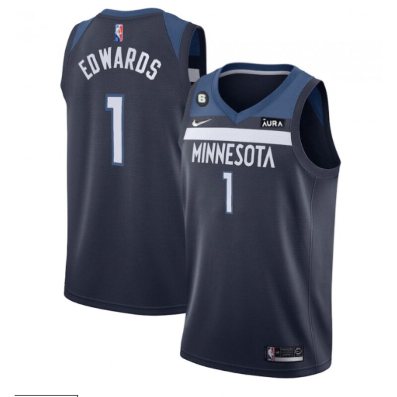 68646b5e2e2af_1 Men's Minnesota Timberwolves #1 Anthony Edwards Navy Icon Edition With NO.6 Patch Swingman Stitched Jersey