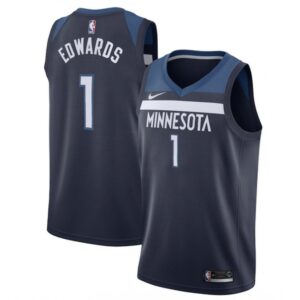 Men's Minnesota Timberwolves #1 Anthony Edwards Navy Icon Edition Stitched Jersey