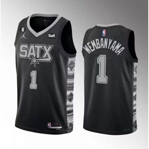 68646bf2b1b60_1 Men's San Antonio Spurs #1 Victor Wembanyama Black 2022/23 Statement Edition With NO.6 Patch Stitched Basketball Jersey