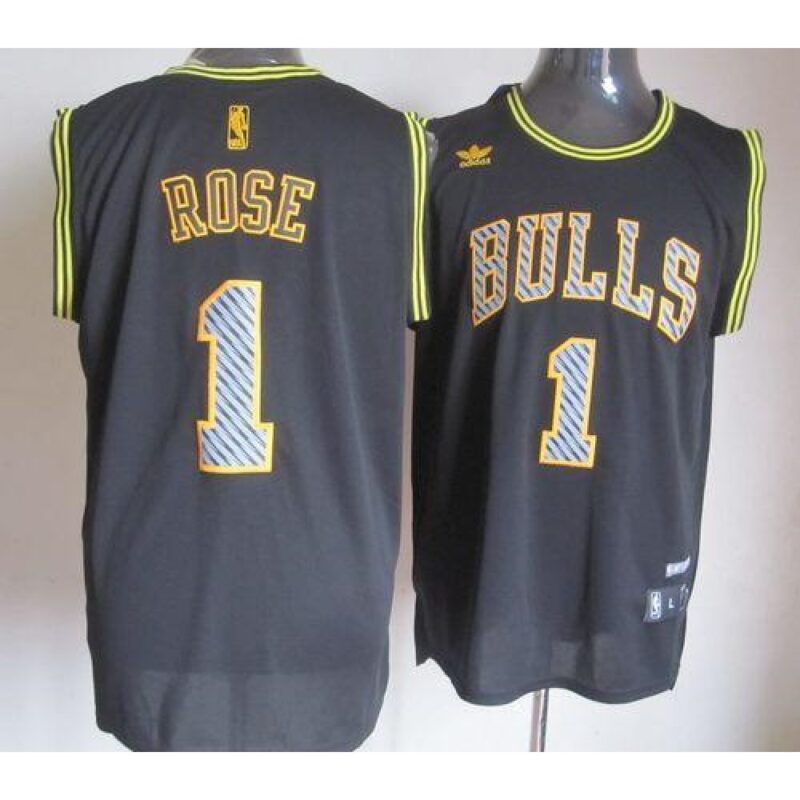 68646c4f4d394_1 Bulls #1 Derrick Rose Black Electricity Fashion Stitched NBA Jersey