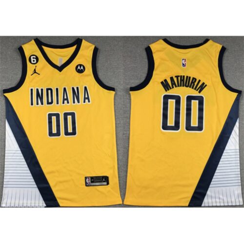 68646c9d413aa_1 Men's Indiana Pacers #00 Bennedict Mathurin Yellow With NO.6 Patch Stitched Basketball Jersey