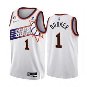 68646cbba23e7_1 Men's Phoenix Suns #1 Devin Booker 2022/23 White 75th Anniversary NO.6 Patch Association Edition Stitched Jersey