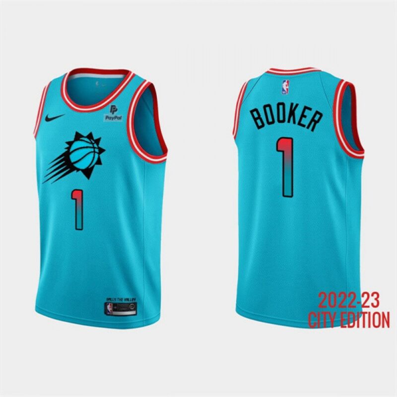 68646cd366ba3_1 Men's Phoenix Suns #1 Devin Booker Blue 2022/23 City Edition With Black payple Logo Stitched Basketball Jersey