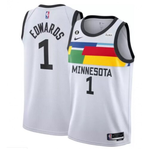 68646d061c45c_1 Men's Minnesota Timberwolves #1 Anthony Edwards White 2022/23 City Edition With NO.6 Patch Stitched Jersey