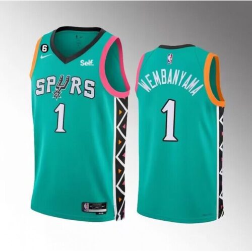 68646d87640fd_1 Men's San Antonio Spurs #1 Victor Wembanyama Teal 2022/23 City Edition Swingman With NO.6 Patch Stitched Basketball Jersey