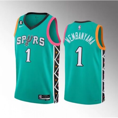 68646d8b05ba8_1 Men's San Antonio Spurs #1 Victor Wembanyama Teal 2022/23 City Edition Swingman With NO.6 Patch Stitched Basketball Jersey