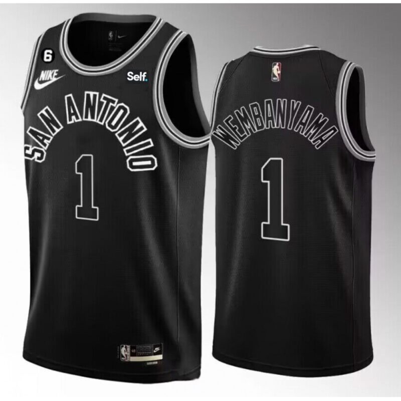 68646d999aa69_1 Men's San Antonio Spurs #1 Victor Wembanyama Black 2022/23 Classic Edition With NO.6 Patch Stitched Basketball Jersey