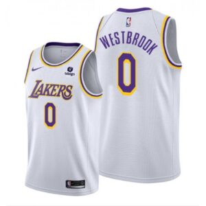68646e427efae_1 Men's Los Angeles Lakers #0 Russell Westbrook "bibigo" White Stitched Basketball Jersey