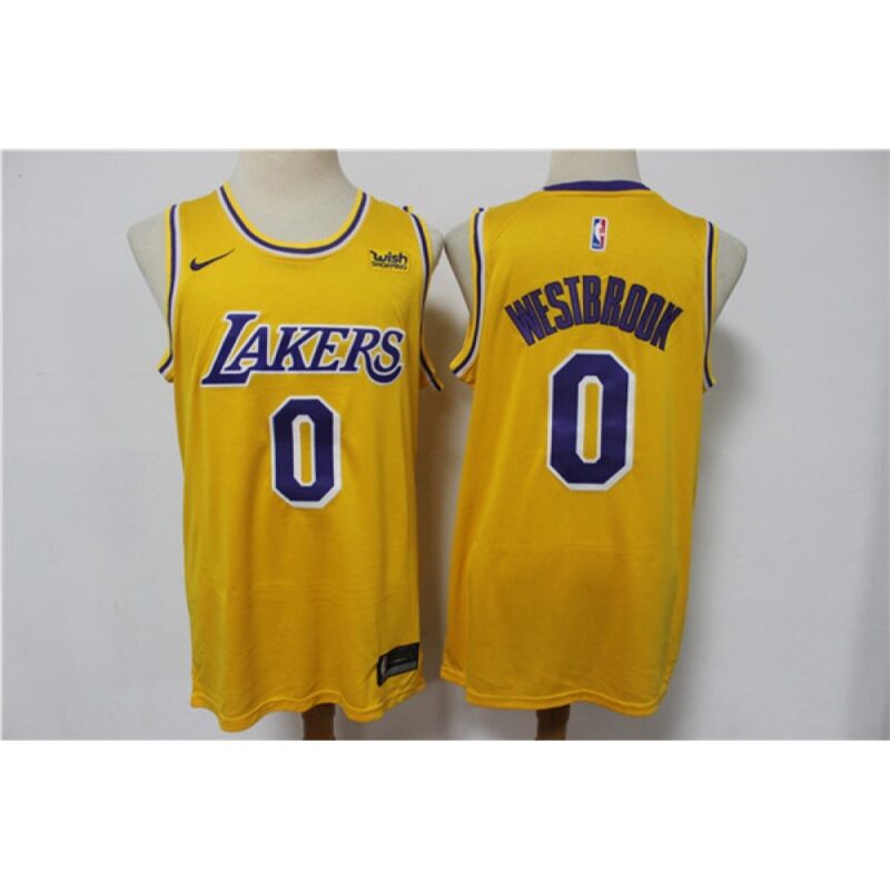 68646e52d69a7_1 Men's Los Angeles Lakers #0 Russell Westbrook Yellow Stitched Basketball Jersey