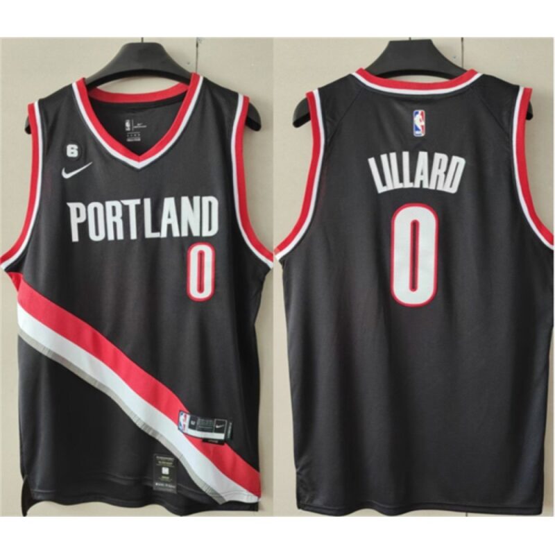 686470837bcfa_1 Men's Portland Trail Blazers #0 Damian Lillard Black With No.6 Patch Stitched Basketball Jersey
