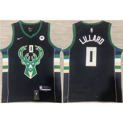 6864709386371_1 Men's Milwaukee Bucks #0 Damian Lillard Black Stitched Basketball Jersey